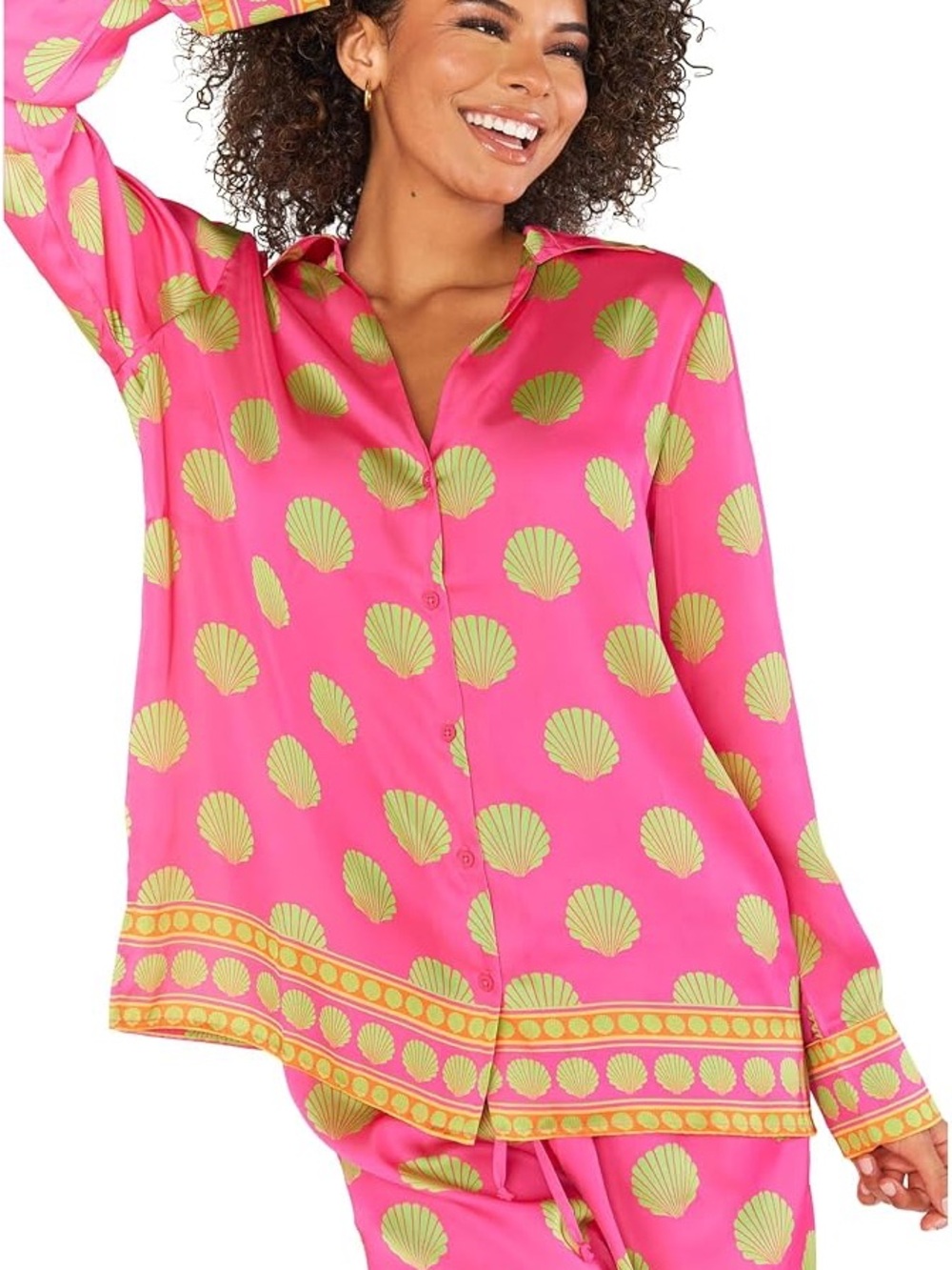Show Me Your Mumu Pink Shell-Print Button-Up Top